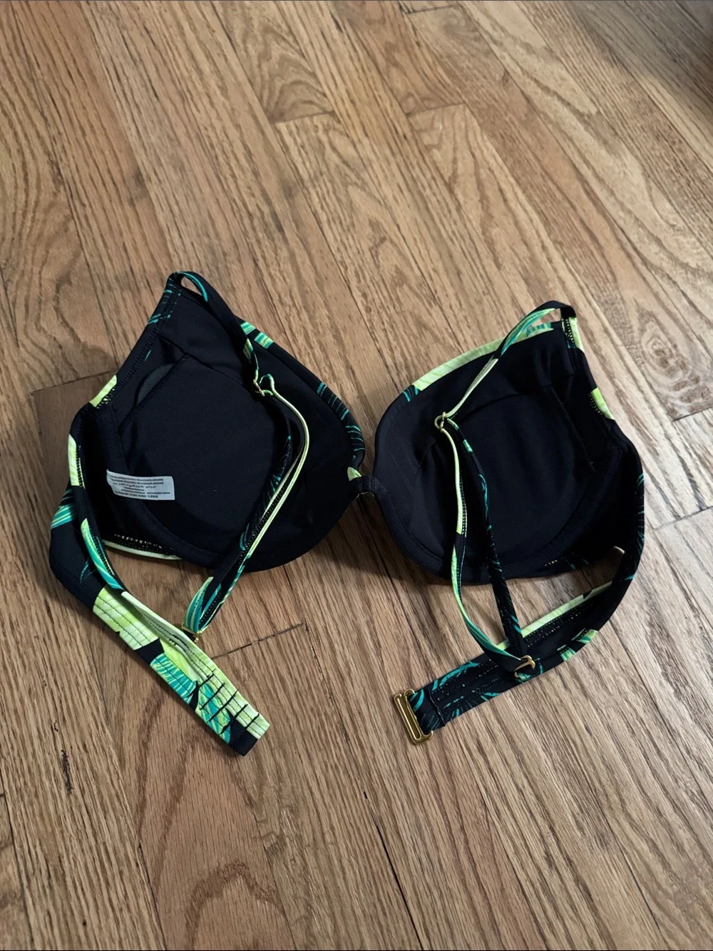 New never worn ~~ Floral Tie-Side Bikini Set in Neon Green on Black